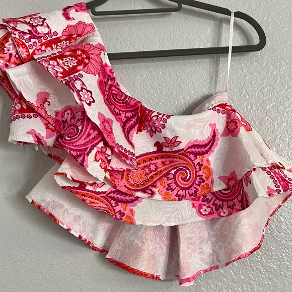 Shein Pink Two Piece Skirt Set with Bold Pink and White Floral Print - Picture 5 of 14